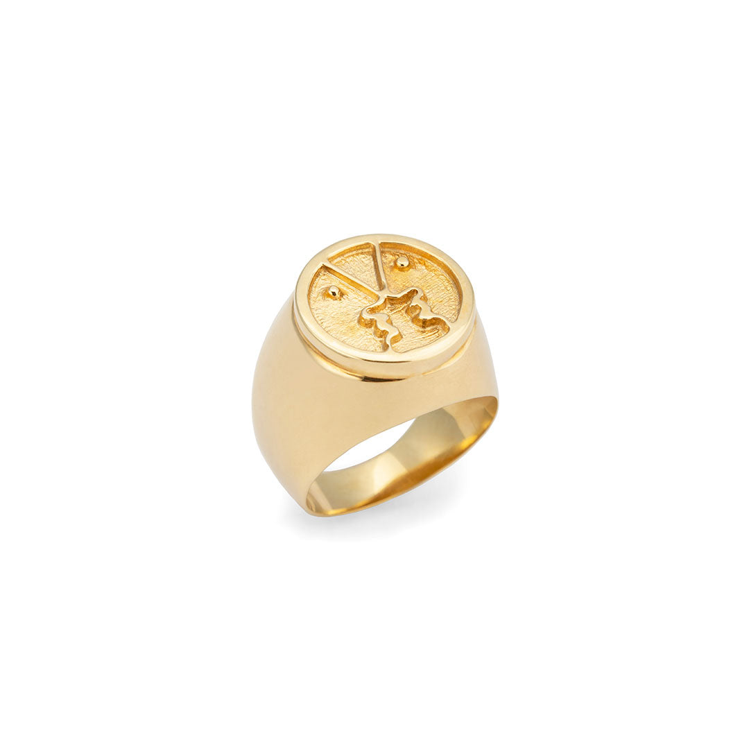 Anel chevalier em prata 925 com banho de ouro 18k de rostos minimalistas
