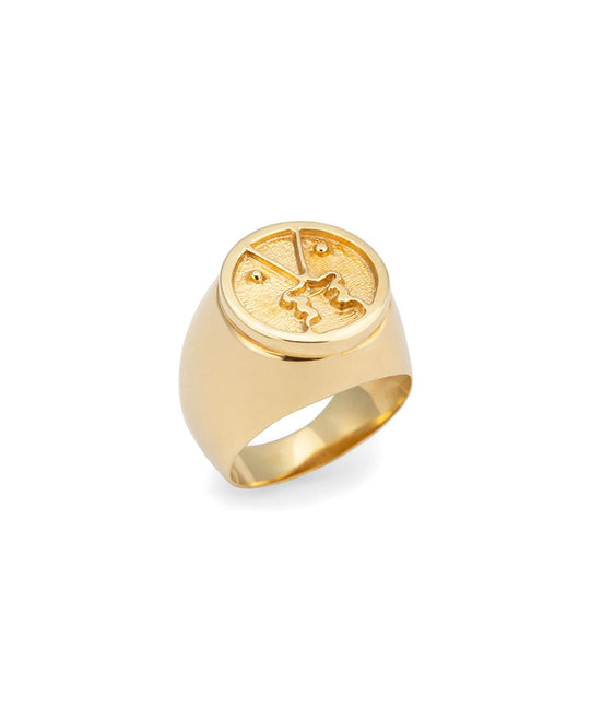 Anel chevalier em prata 925 com banho de ouro 18k de rostos minimalistas