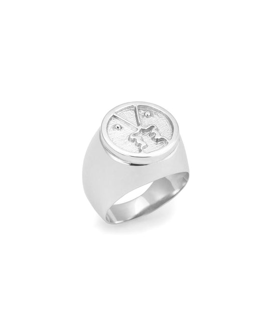 Anel chevalier em prata 925 de rostos minimalistas