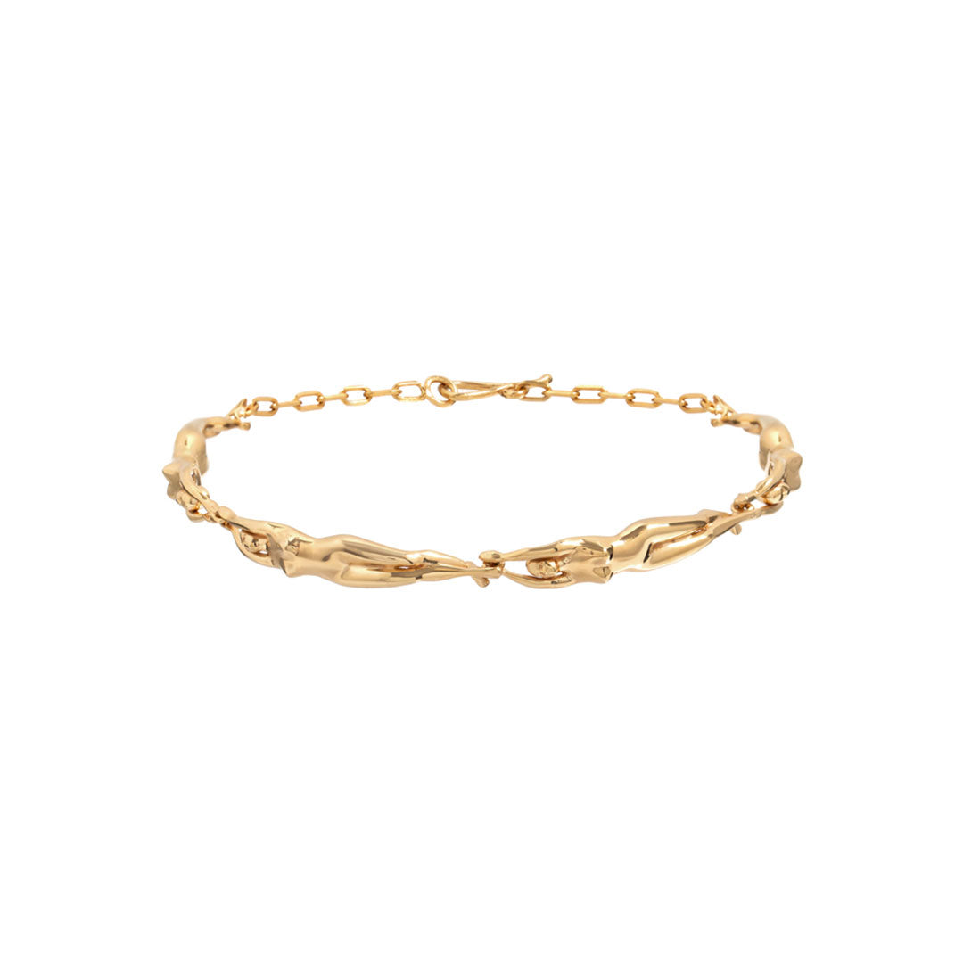 Bracelete em prata 925 com banho de ouro 18k de corpos femininos em corrente